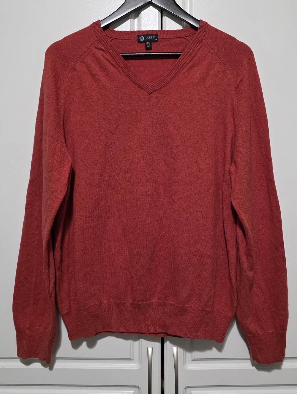 J.Crew Womens Red Orange Cotton Cashmere Blend Soft Knit V-Neck PullOver Sweater